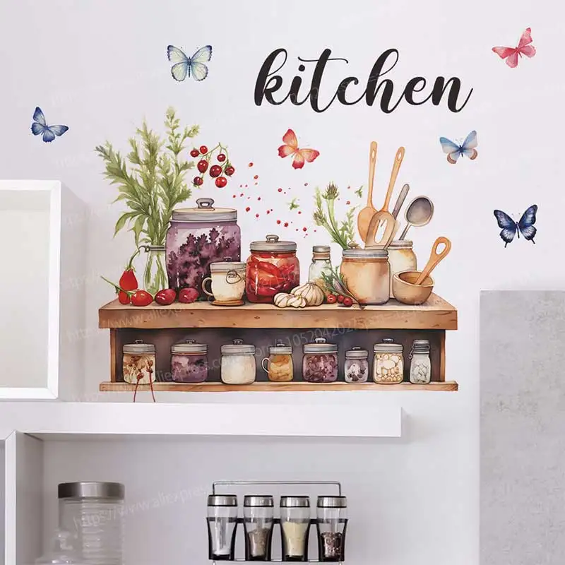 Creative Self-Adhesive Kitchen Wall Stickers Glass Bottle Beautification Decorative Kitchenware for Home Decor AA270