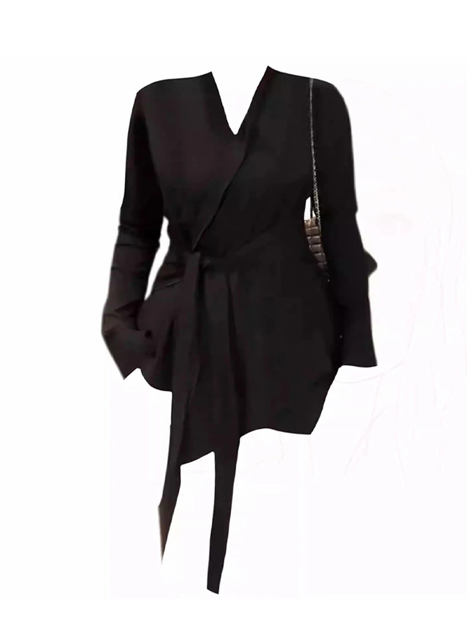 

Women Black Goth Lace-up Shirts and Blouses Y2k Harajuku 90s Vintage 2000s Long Sleeve V-Neck Ladies Shirt Oversize Clothes 2025