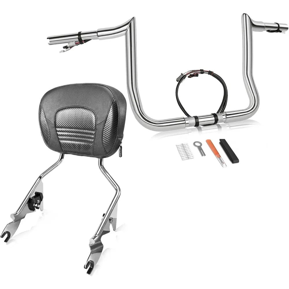 

Съемная вертикальная спинка заднего пассажира Sissy Bar и вешалки с предварительной проводкой подъема 12 дюймов для Harley Touring Miter Cut 20