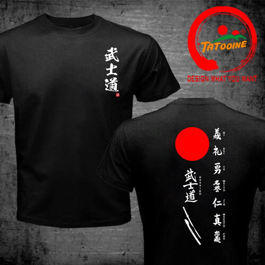 Japan Samurai Spirit T Shirts For Men Japanese Style Back Print Loose Oversized 100% Cotton Tops T-shirt Bushido Male Gifts Tees