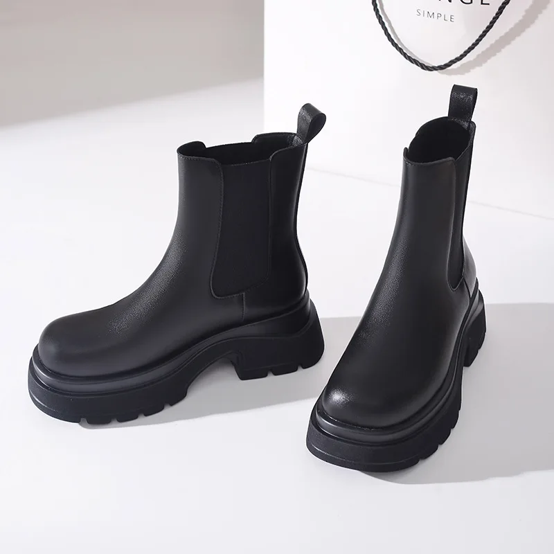 

6CM Women's Shoes New Fashion Platform Chelsea Boots for Woman Classic Britain Round Head Ankle Boots Designer Shoes Botas Mujer