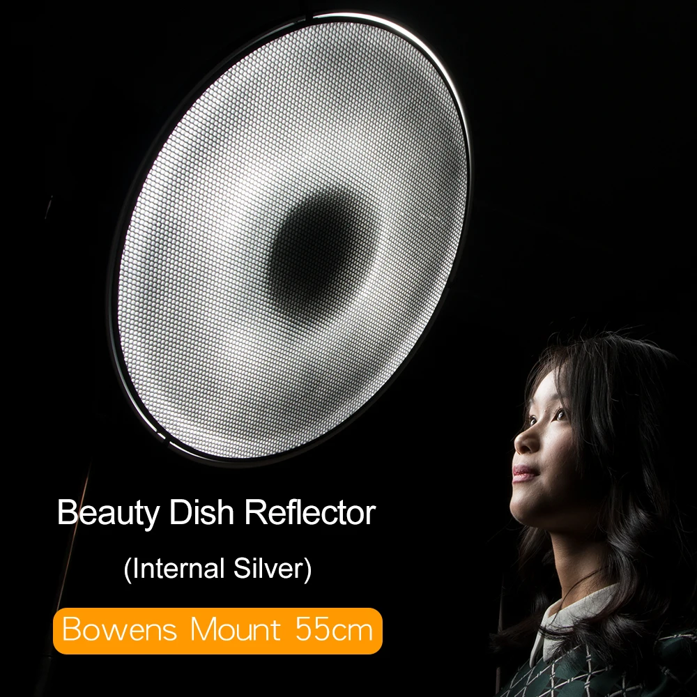 

55cm 22" Studio Silver Beauty Dish Bowens Mount + Honeycomb Grid + Diffuser Sock