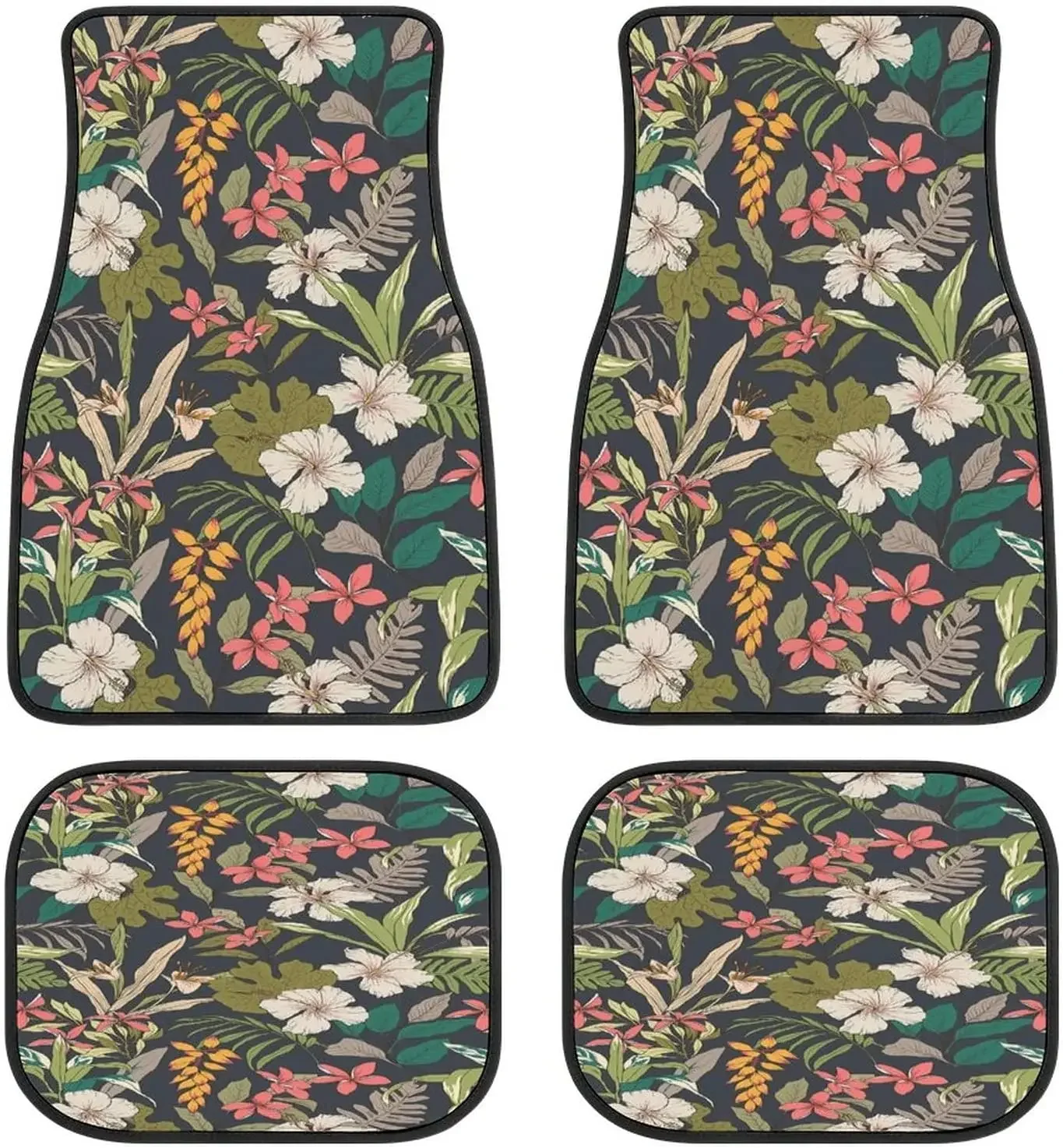 Plant Leaves Floral Printed Chrysanthemum Car Mats Front&Rear 4-Piece Full Set Carpet Car SUV Truck Floor Mats with Non Slip Bac