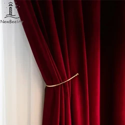 Nordic Modern Burgundy Red Luxury Velvet Curtains Solid Thick for Dining Living Room Bedroom Custom Decor Fabric Blackout Cloth