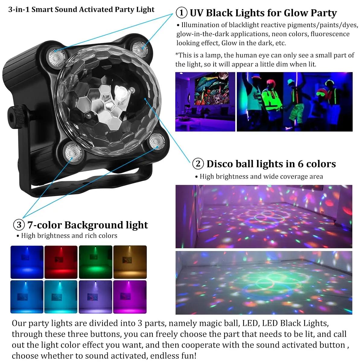 Imagem -05 - Disco Lights Party Ball Light dj Disco Light Led Ativado por Som Cores Claras para Casa Quarto Festas de Dança Aniversário