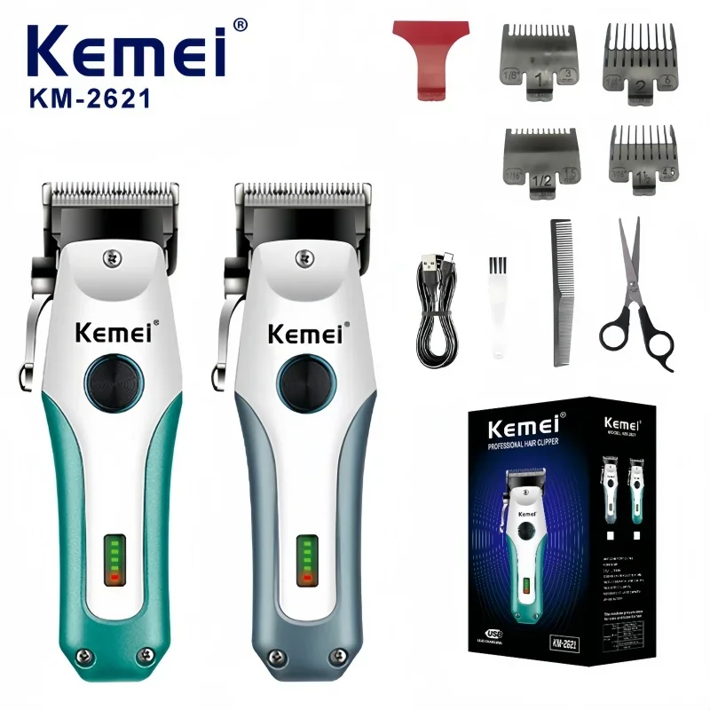 

Kemei KM 2621 Professional Hair Clipper - Dual-Blade, USB-C Rechargeable, Compact for Barbers Home Use