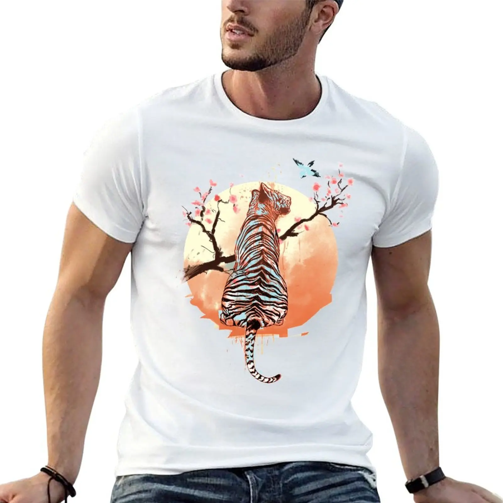 

Tiger at the sakura's tree T-Shirt t shirts for man cotton funny t shirt man designer t shirt man plain T-shirt