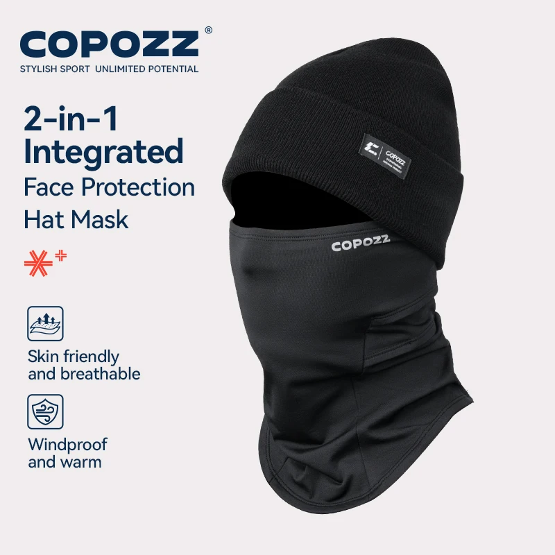 COPOZZ Adult Winter Ski Full Face Mask Knit Cap 2 in 1 Warm Coldproof Windproof Fleece Hat Solid Breathable Men Women Cycling