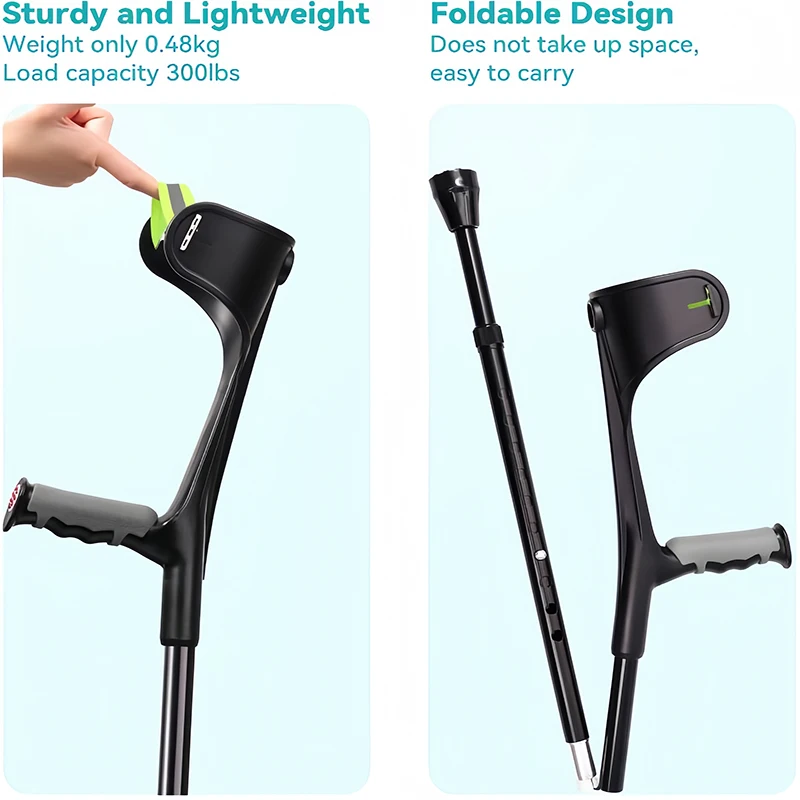 Folding Forearm Crutches with Anti-Drop Cuff Lightweight Adjustable Elbow Crutches Walking Stick for Old People Lame People