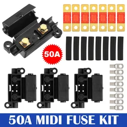 7x 50 AMP Midi Fuses Kit + 4 Heavy Duty ANS Holder + 8 x SC10-6 Cable Lugs For 12V Camping Car Marine Caravan Dual Battery