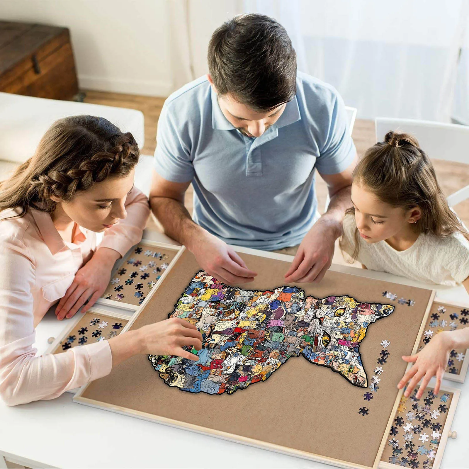 Puzzle en bois en forme de chat Unique, 194 pièces, puzzle stimulant pour adultes, œuvre d'art finie pour la décoration murale de la maison