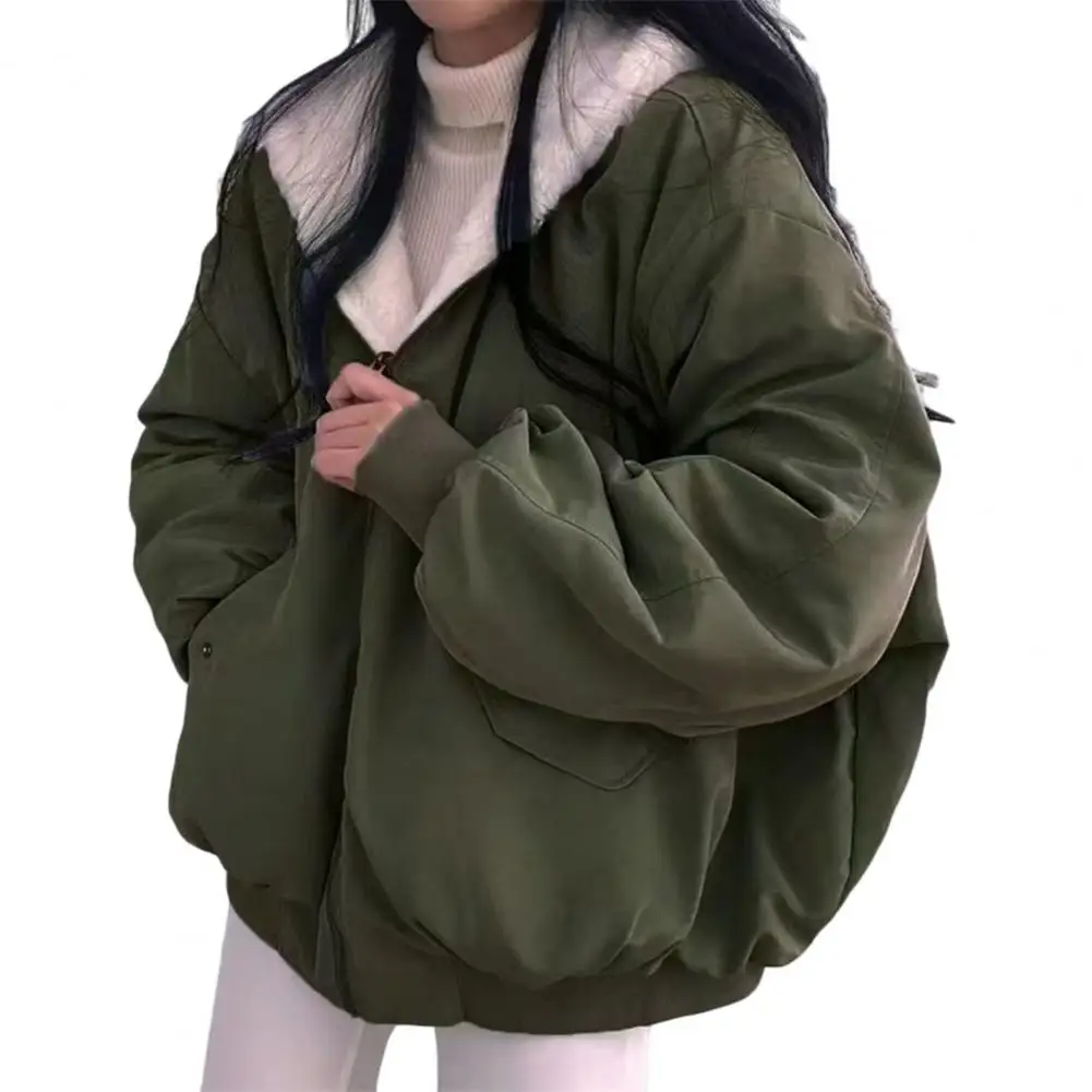 Manteau polaire à capuche Double face pour femme, veste coréenne ample à manches longues avec fermeture éclair, parka épaisse et chaude, à la mode, hiver