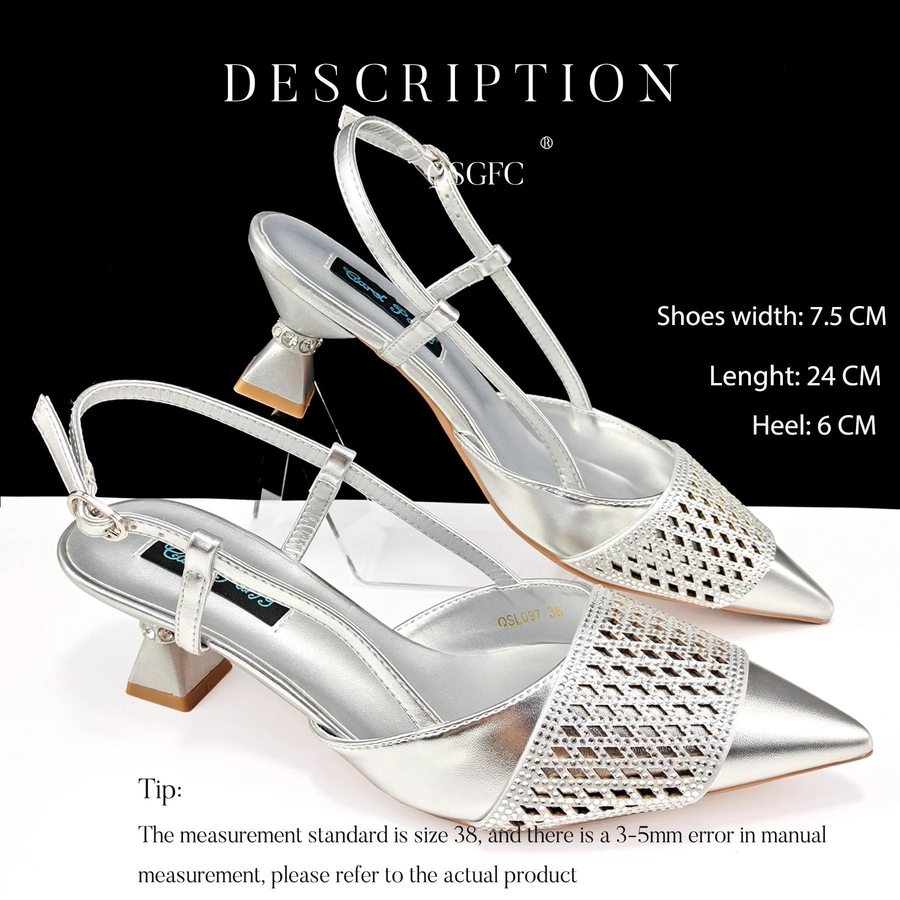 Newest Elegant Mature Style Silver Color High Heel Pointed Toe Women Shoes and Bag Set Decorated With Sequins for Party Wedding