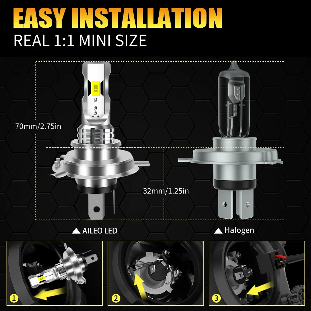 2Pcs H4 Led H7 H1 H3 Headlights Canbus 30000LM 120W LED H4 Light Bulbs Car 6500K High Low Beam Auto Light Bulbs Headlamp