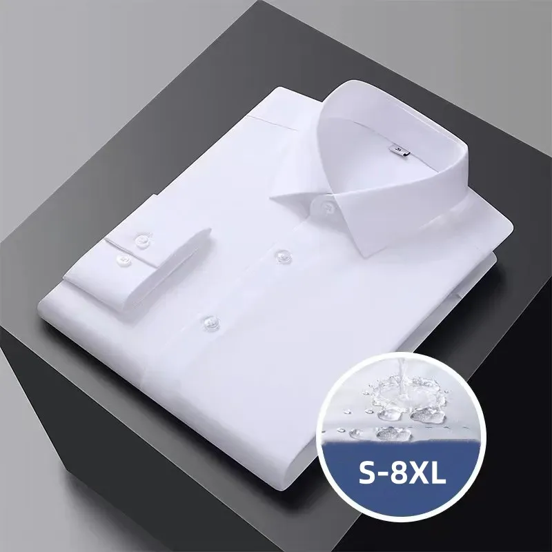 High Quality Stretch Men Shirt Bamboo Fiber Long Sleeve Anti-wrinkle Non-ironing Slim Fashion Casual Business Office White Shirt