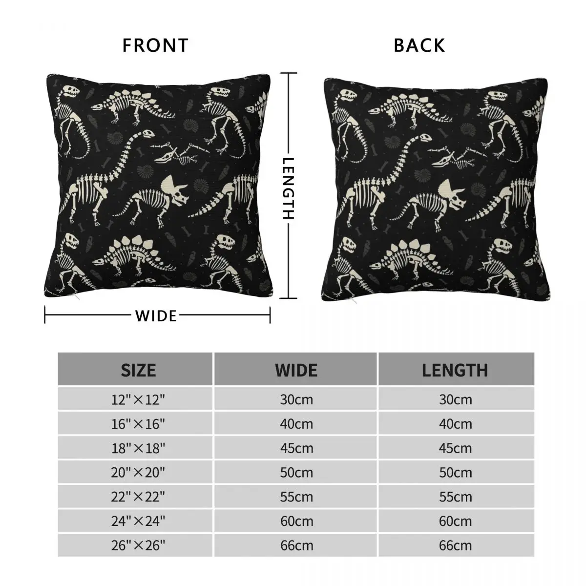 Dinosaur Fossils In Black Pillowcase Polyester Linen Velvet Creative Zip Decorative Pillow Case Sofa Seater Cushion Case