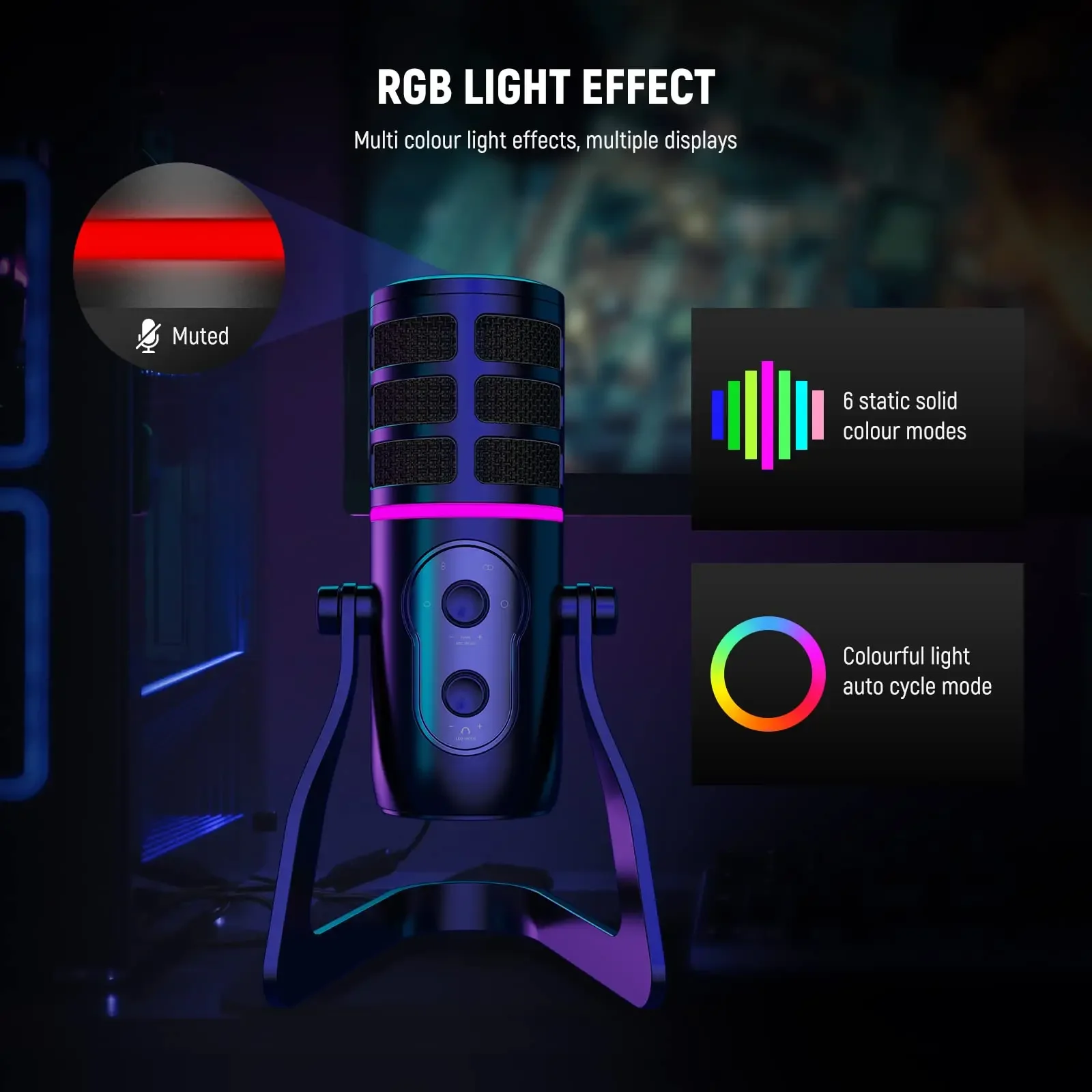 حار بيع Microfone RGB تدفق Mic USB الألعاب ميكروفون 4 أنماط لاقط مكثف ميكروفون