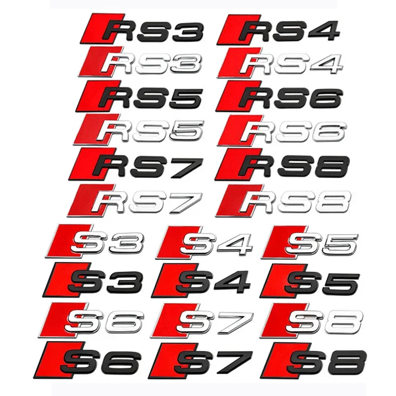 

3D металлический автомобиль для Audi S Series S3 S4 S5 S6 S7 S8 RS3 RS4 RS5 RS6 RS7 RS8 логотип задний хвост багажник значок эмблема наклейка Стайлинг