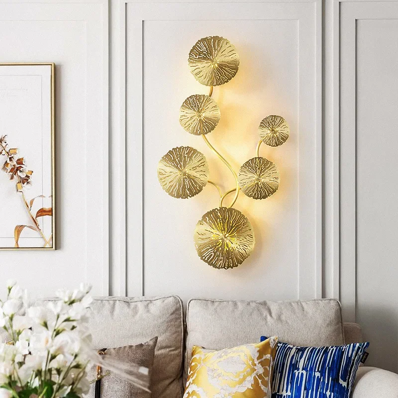 Imagem -02 - Modern Led Gold Lotus Folha Parede Luz Luxo Copper Decor Lâmpada Luminária para Sala de Estar Quarto Casa Criativa Novo 2024