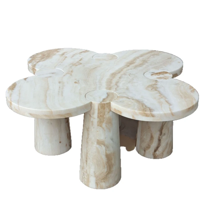 Persian white jade natural marble household small living room club hotel four-leaf clover coffee table marble furniture