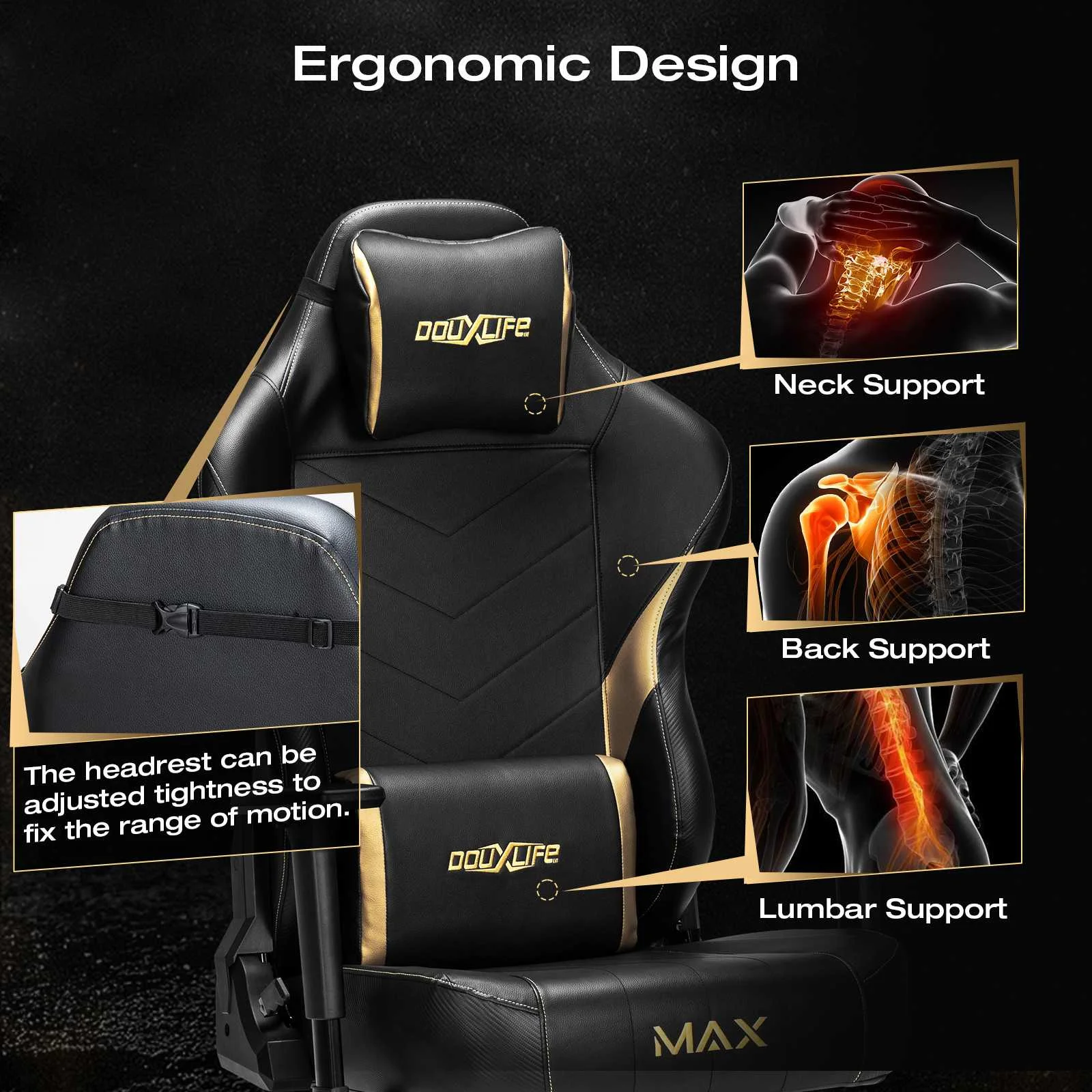 Douxlife-silla ergonómica para Gaming Max para adultos, sillón de cuero reclinable con espalda alta, para oficina, ordenador y carreras