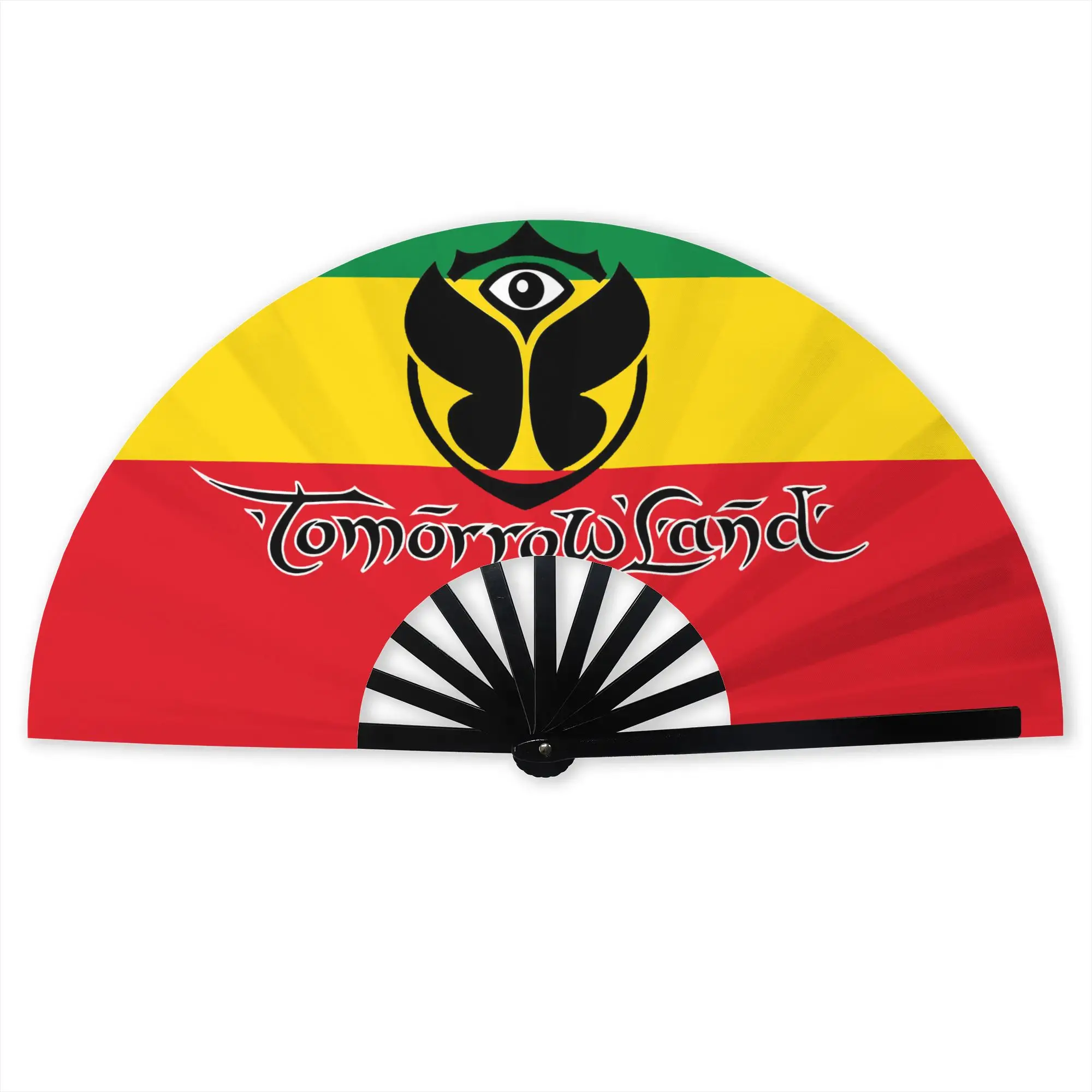 T-Tomorrowland Badge Portable Pocket Fan Travel Flag  Folding Fan Chinese Dance Cooling Handheld Fans