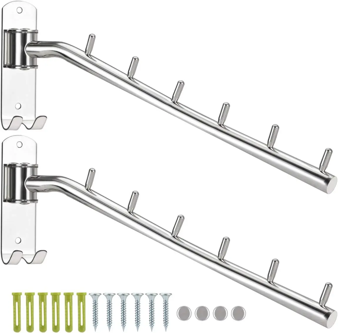 

2-Pack Wall Mounted Folding Clothes Hanger Rack, Stainless Steel Swing Arm Holder for Space Saving Closet Storage