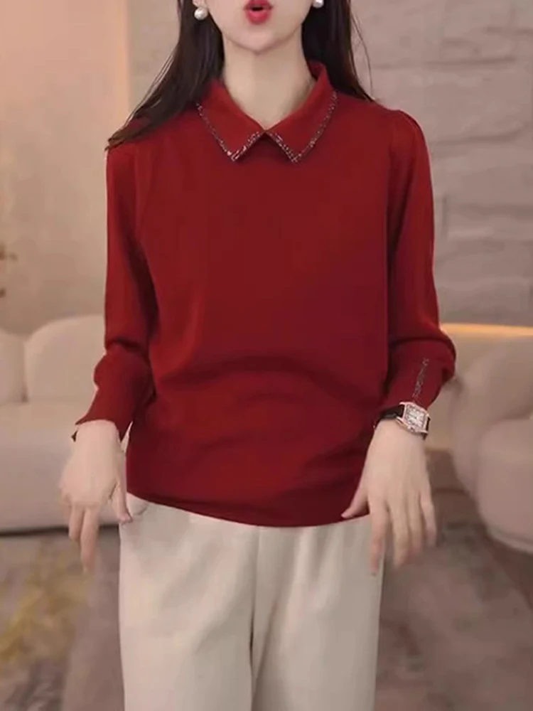 

Faionable Winter Camere Knitwear Women's Diamond-Encrusted Sweater Slimming Woolen Top Sli Versatile Korean Sle Lon...