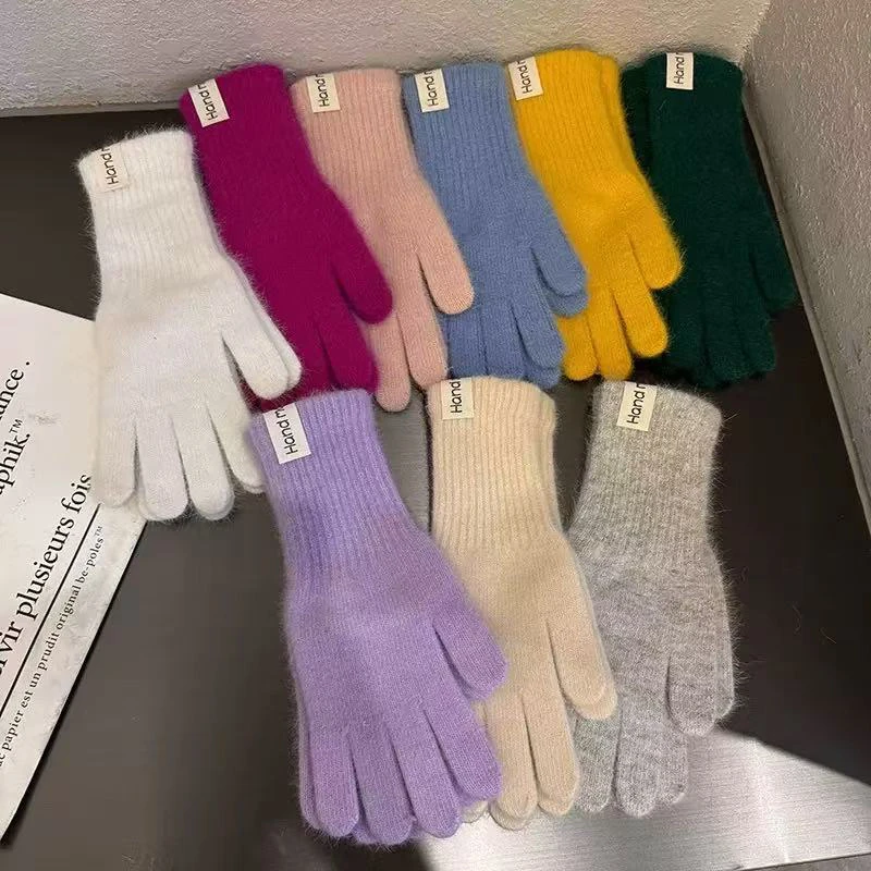 Women Wool Cashmere Gloves Cable Knit Touchscreen Finger Hole Winter Autumn Warm Wrist Length Classic Gloves Female Mitten
