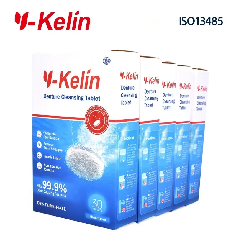 Y-kelin tablet pembersih gigi tiruan 150 tab + kotak gigi tiruan + sikat gigi palsu dan pembersihan prostesis