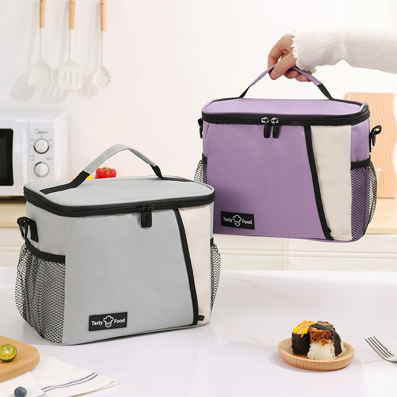 Portable Lunch Bag Food Thermal Box Durable Waterproof Office Cooler Lunchbox with Shoulder Strap Picnic Bag for Couples Unisex