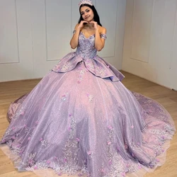 2024 Quinceanera Dresses Sexy Off the Shoulder Princess Lilac Ball Gown Appliques Lace Beads Corset Party Dress for 15 Year Girl