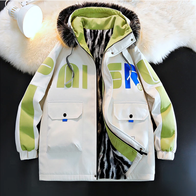 Fashion 2024 Autumn Winter Men\'s Hooded Plush Jackets Streetwear Loose Warm Fleece Coats Youth Windproof Thicken Parkas Clothing