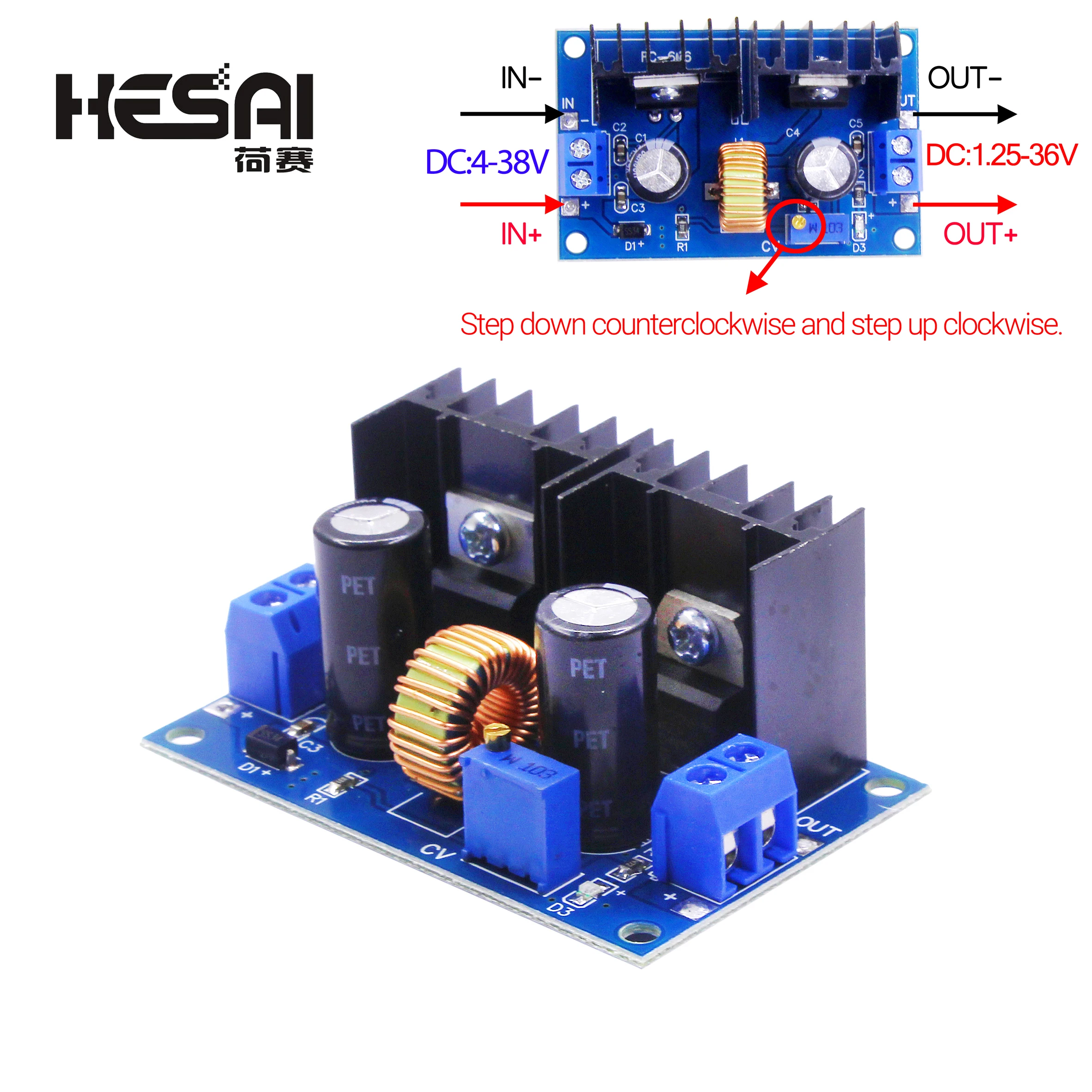 Step-down power supply module DC4-40v to DC1.25-36v 8A 200w adjustable XL4016E1 DC-DC DC voltage regulator