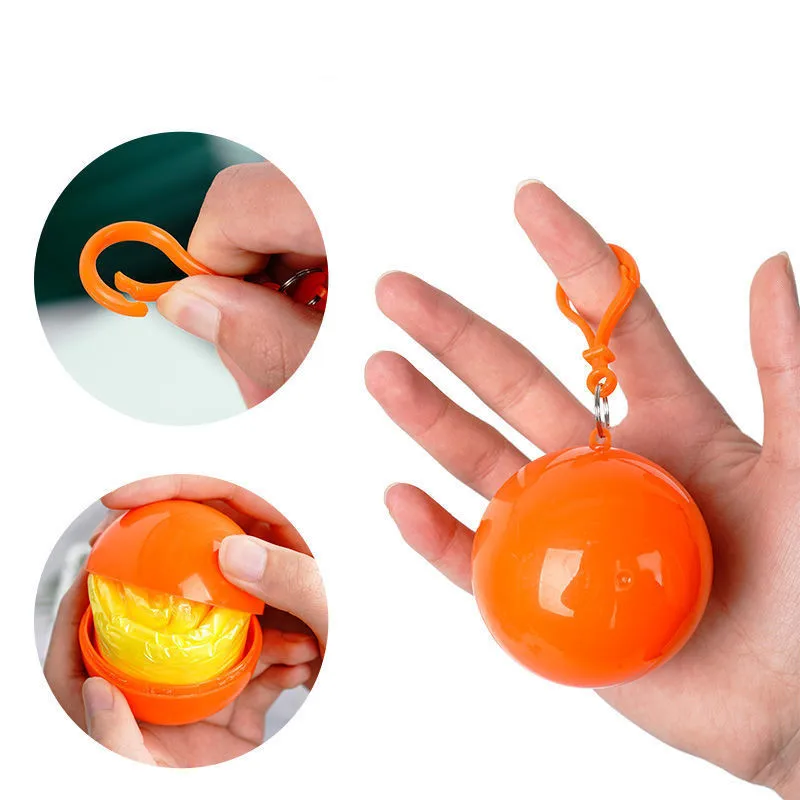 Portable Mini Raincoats Ball for Adults Kids Disposable Rain Ponchos Rainwear Cloak Rain Gear Keyring Ball with Hook