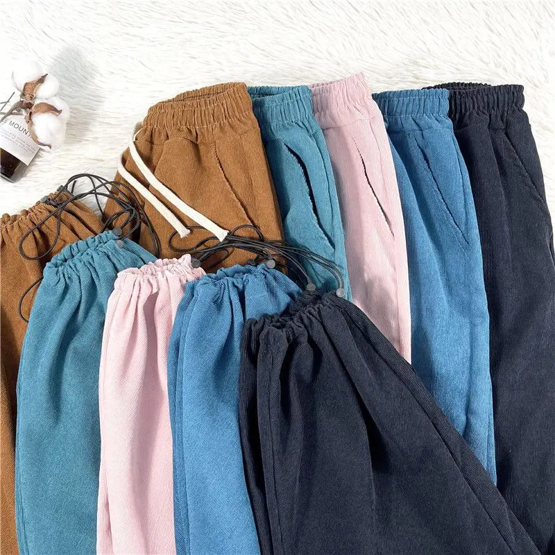 Vintage High Waist Corduroy Pants Women Spring Autumn drawstring women men Pants Full Length Harem Wide Leg Sweatpants Female