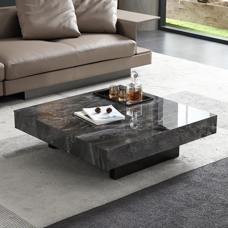 Luxury Living Room Furniture Italian Modern Square Coffee Table Nature Marble Lava Stone Coffee Table Marble Stainless Steel