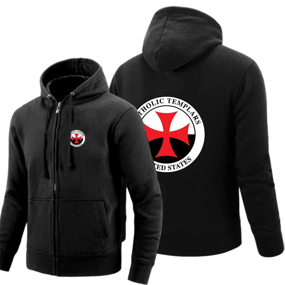 Knights Templar Crusaders Symbol Distressed Cross 2026 Men's New Spring Autumn Solid Color Cotton Hoodies Casual Jacket