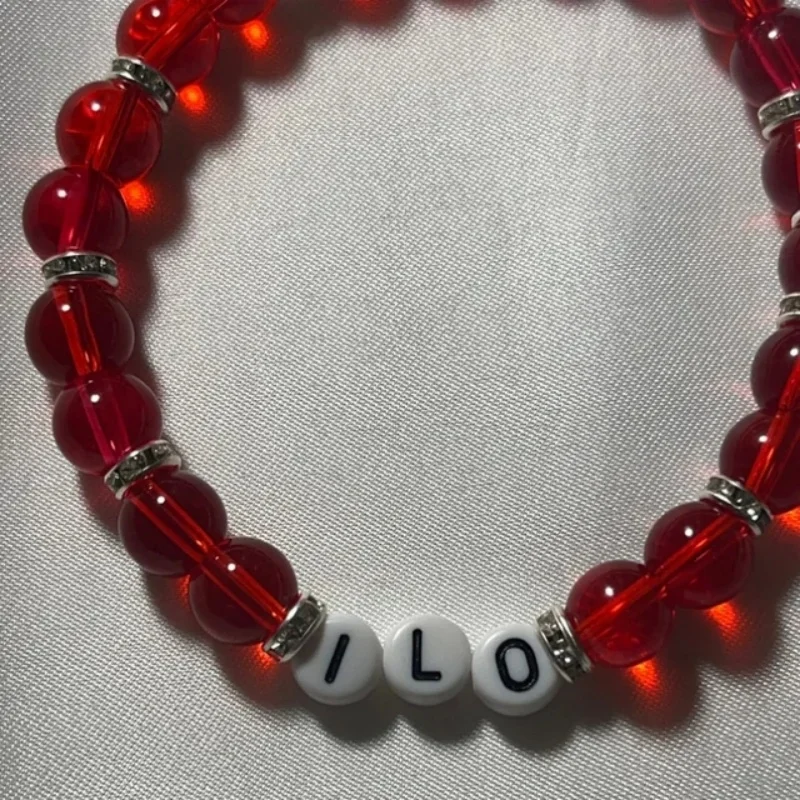 Handmade Red and Blue Beaded Bracelet | Y2K Celebrity Charm Jewelry | Alphabet Personalized Bracelet