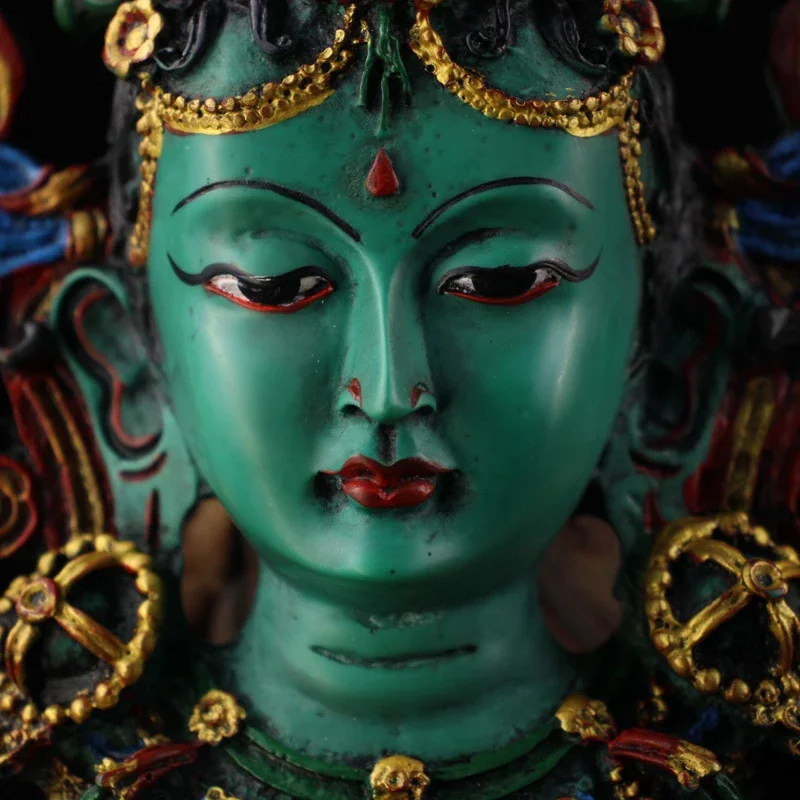 Nepal collected handmade Painted tracing gold Green Tara Lacquerware hung statue,for guard house, exorcise evil spirit