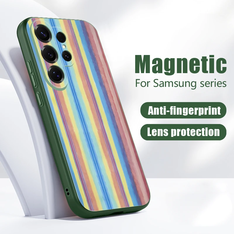 Rainbow Color Striped Case For Samsung S26 S25 Ultra S24 S23 FE S22 A17 A37 A54 A55 A56 A57 5G Hybrid Magnetic Matte Cover Funda