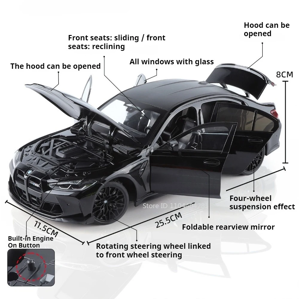 1:18 M3 CS LCI 530Li Model Toys Diecast Alloy Cars Doors Opened Four Wheel Suspension Adjustable Seat Fashionable Birthday Gifts