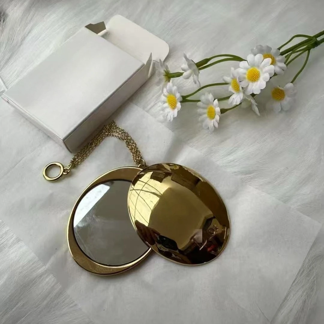 Makeup Mirror, Exquisite Little Golden Egg Design, 360-degree Rotation, with Its Own Chain for Bag Hanging
