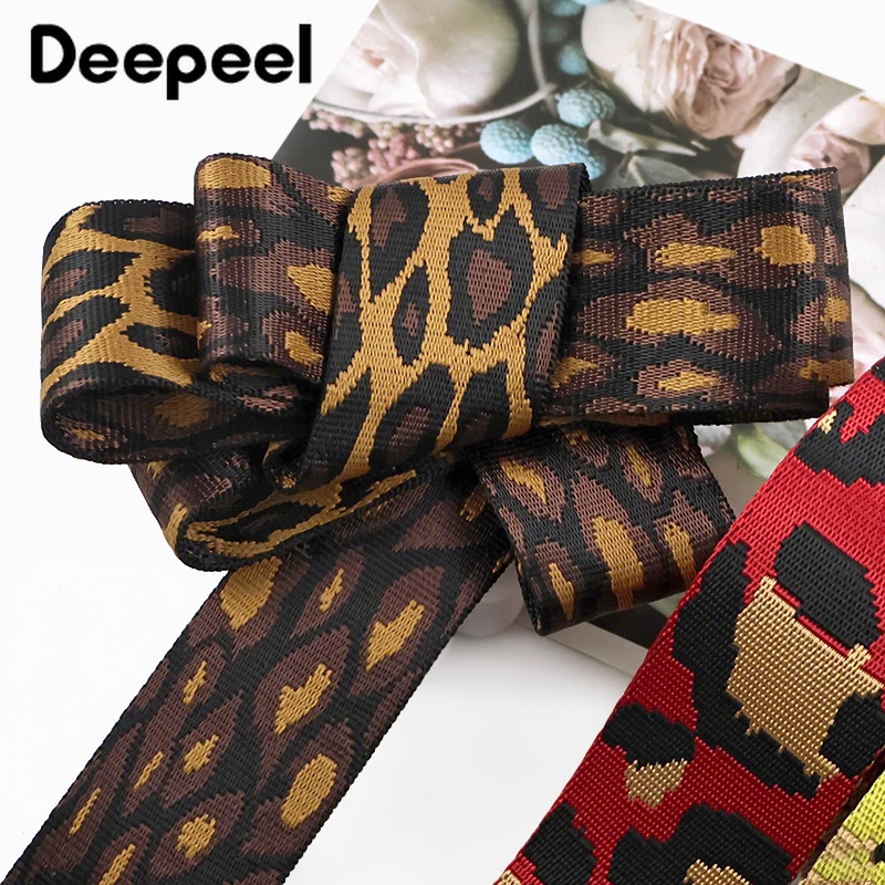 5Meters 50mm Leopard Webbing Strap Pet Collar Belt Sling Band Decorative Ribbon for Shoulder Bag Crafts Sewing Accessories