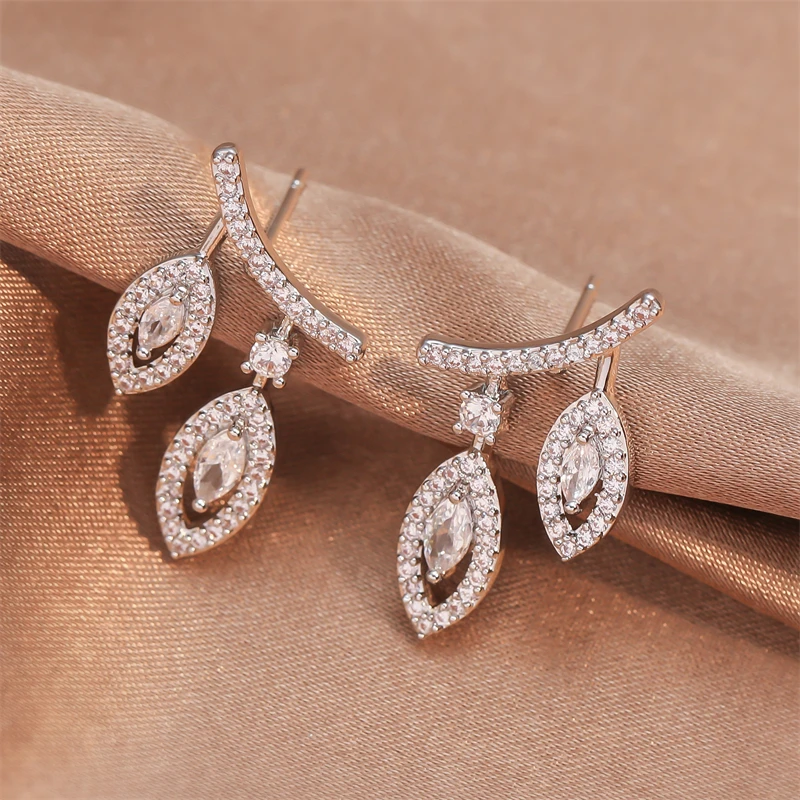 UILZ Drop Shaped Pendant Dangle Earrings For Women Luxury Exquisite White Zirconia Metal Earring Wedding Party Jewelry