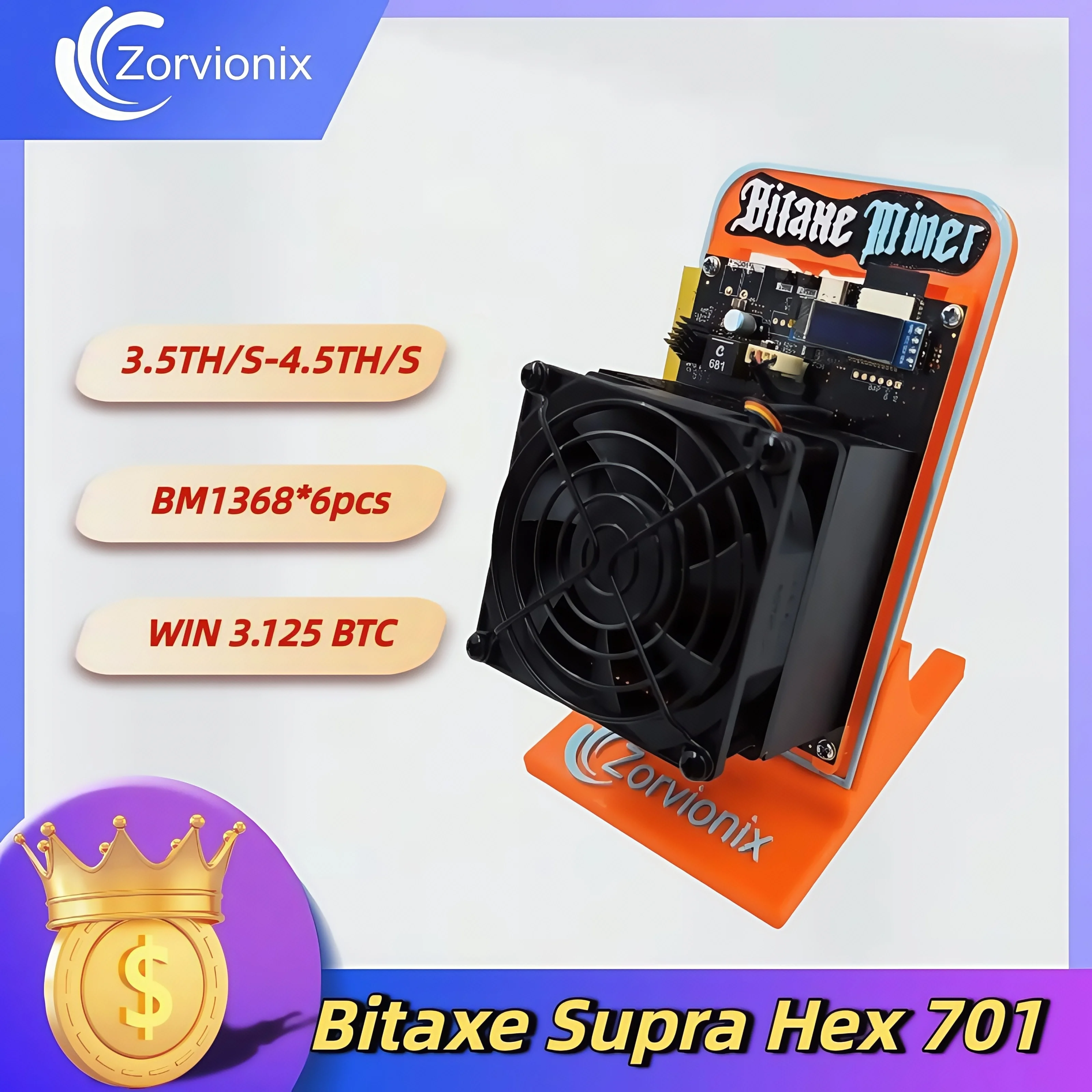 

Bitcoins Miner Bitaxe Supra Hex 701 Solo BTC Crypto Miner BM1368 3.5T-4.5T/S 2.4GHz WiFi Asic Miner Home Use 110W Support DIY