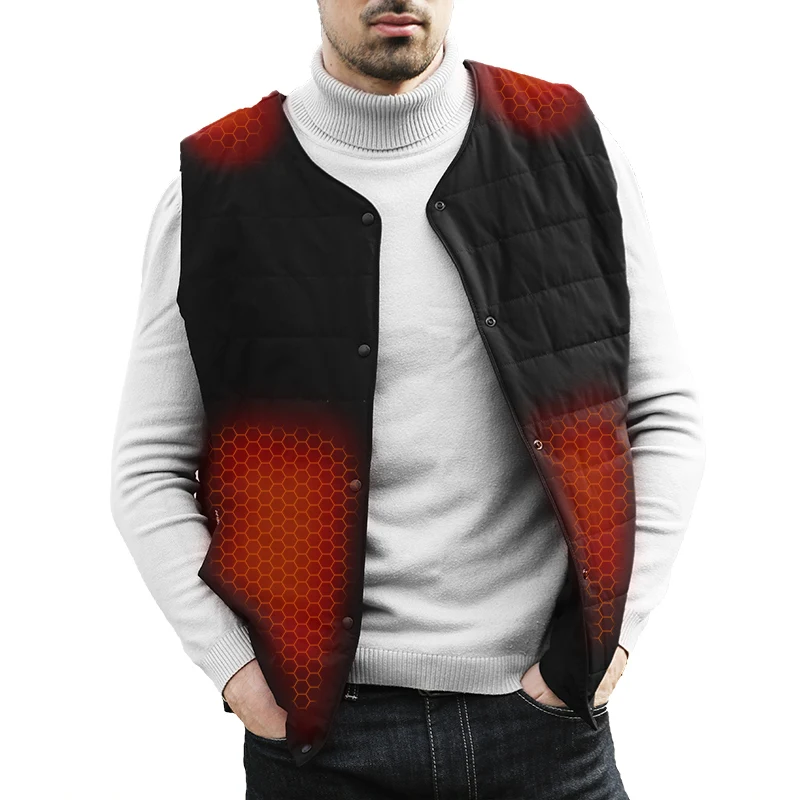 Heated Vest for Men Women USB Electric V-Neck 5 Zones Body Warmer Snap Button Lightweight Thermal Warming Jacket for Winter