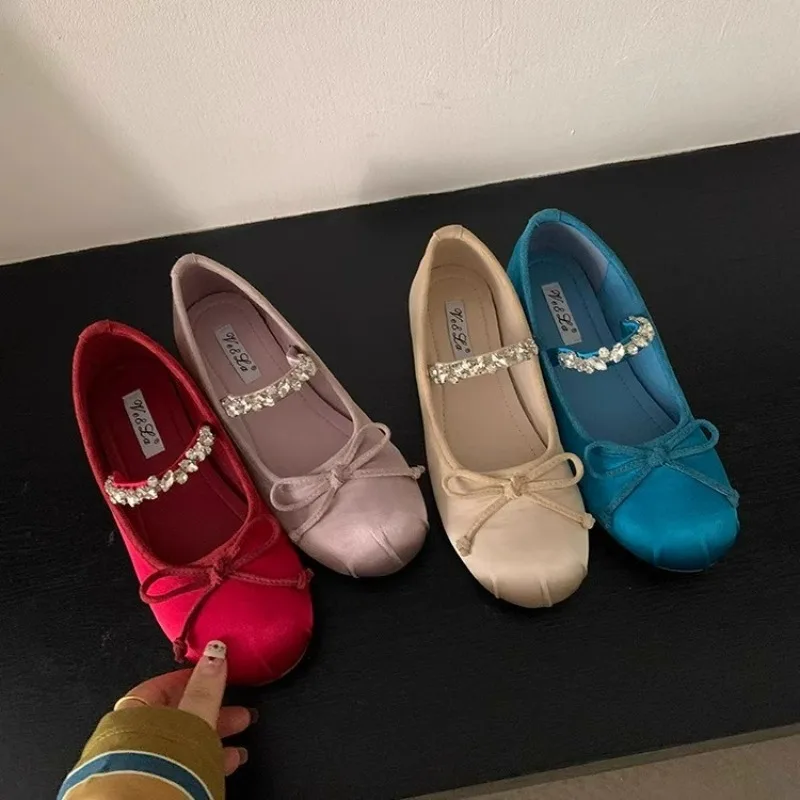 

Crystal womens Ballet Flat Shoes Fashion kawaii Bow Round Head Shoes Spring and Autumn New Mary Jane Shoes