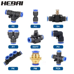 HEBAI Pneumatic Fitting Pipe Air Connector Tube Quick Release Fittings Water Push In Hose Plastic 4/6/8/10/12/14mm PU Connectors