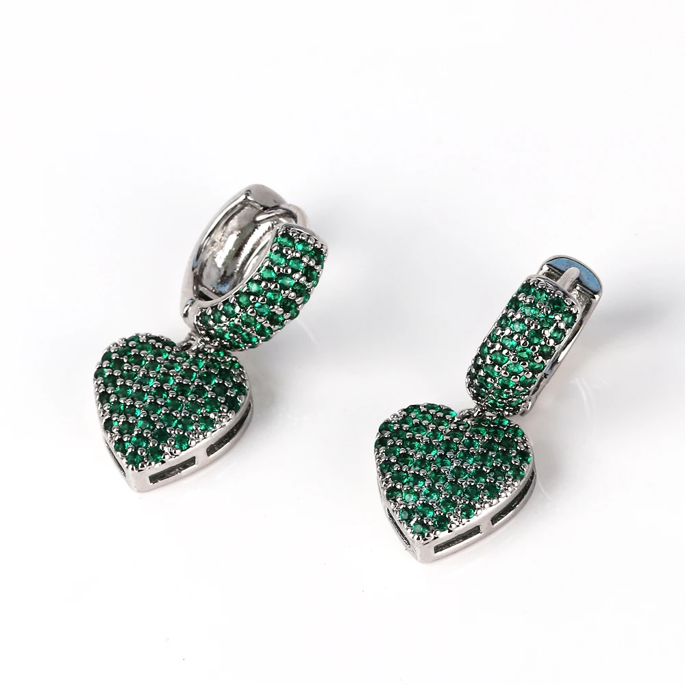 Luxury Full Cubic Zircon Heart Drop Hoop Earrings For Women 18K Gold Plated Ear Cuffs Wedding Aesthetic Jewelry Gift aretes